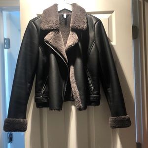 Mango Faux Shearling Biker Jacket